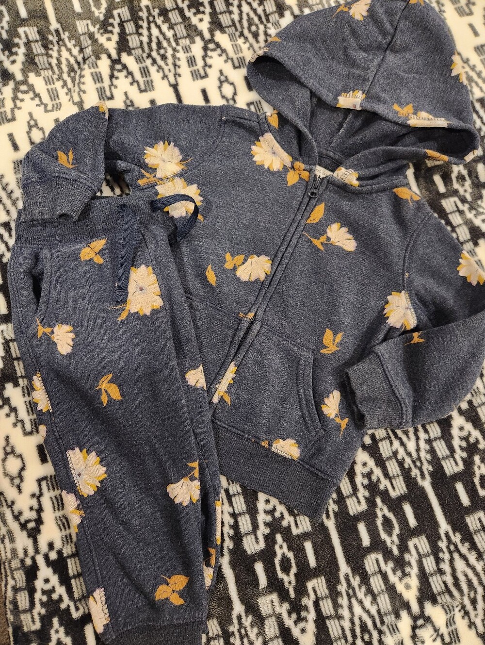OshKosh B'gosh Navy Floral Zip Hoodie and Jogger Set, Size 18M